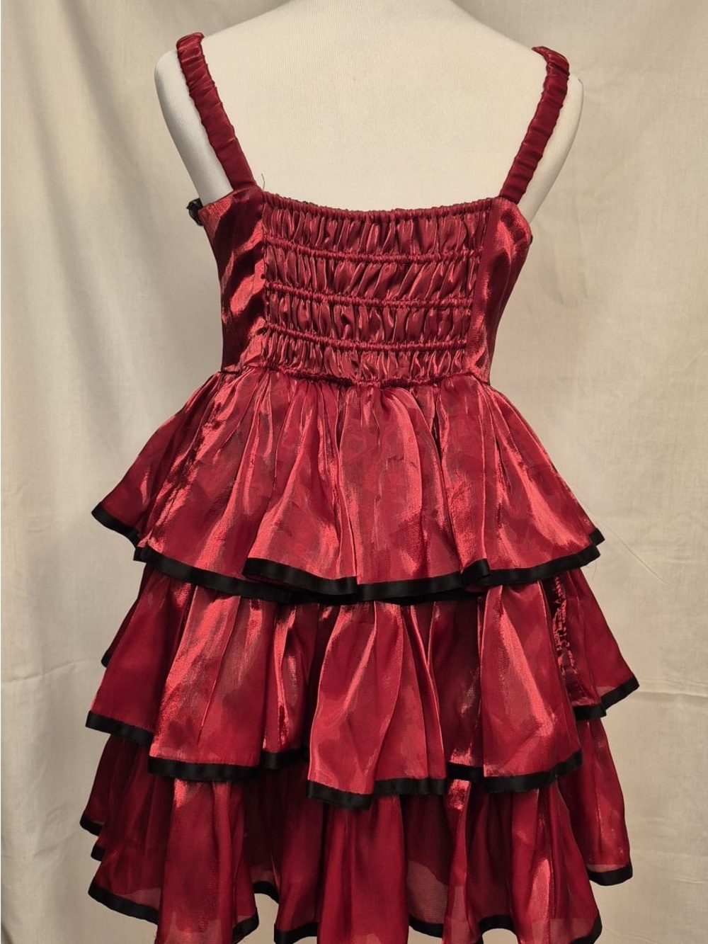 2057 - Red Ruffle Tiered Girls' Dress with Black Trim - Picture 2 of 3